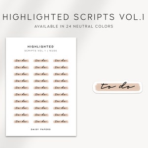 TO DO - Highlighted Scripts Vol. 1 | Planner Stickers | Minimal & Functional Planner Stickers | Minimal Script Stickers | Neutral Colors