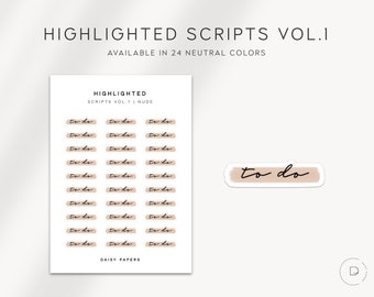 TO DO - Highlighted Scripts Vol. 1 | Planner Stickers | Minimal & Functional Planner Stickers | Minimal Script Stickers | Neutral Colors