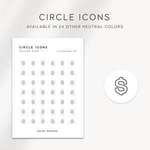 DOLLAR SIGN - Circle Icons | Planner Stickers  | Minimal & Functional Planner Stickers | Minimal Icon Stickers | Neutral Color Stickers