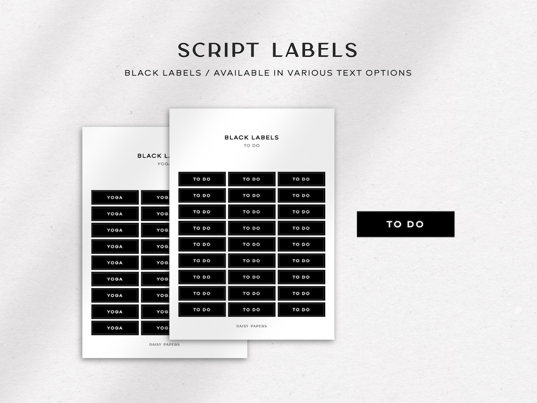 BLACK LABELS Planner Script Sticker Labels Minimal & Functional Planner ...