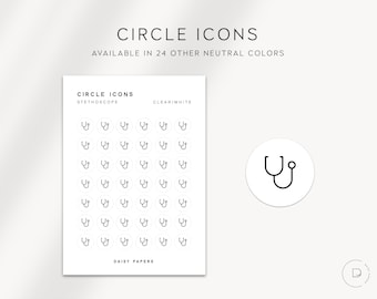 STETHOSCOPE - Circle Icons | Planner Stickers  | Minimal & Functional Planner Stickers | Minimal Icon Stickers | Neutral Color Stickers