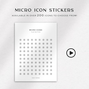 May include: A sheet of white paper with a grid of black play button icons. The text "MICRO ICONS" and "PLAY BUTTON" is at the top of the sheet. The text "BABY PAPERS" is at the bottom of the sheet.