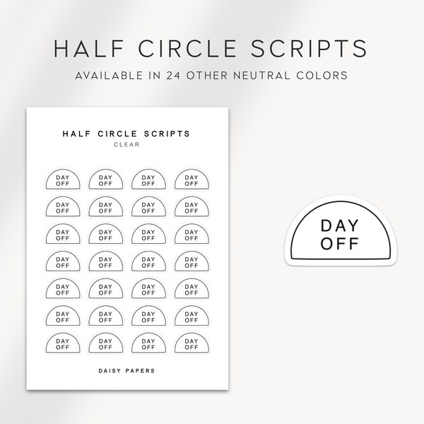 DAY OFF - Half Circle Scripts | Planner Stickers | Minimal & Functional Planner Stickers | Minimal Script Stickers | Bullet Journal