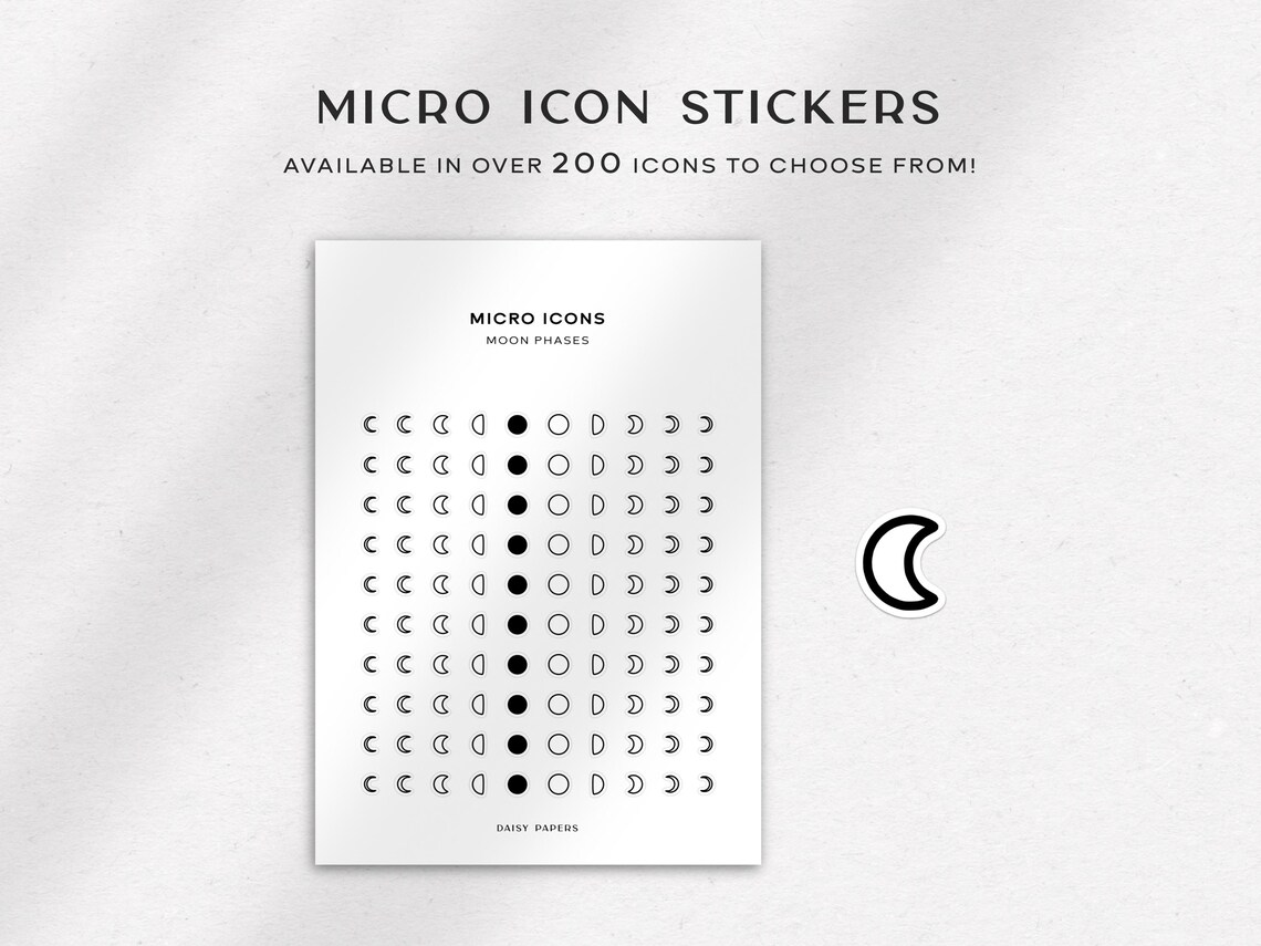 MOON PHASES - Micro Icon Stickers | Planner Stickers | Minimal ...