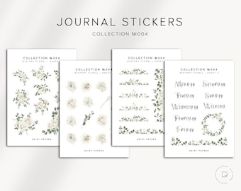 COLEÇÃO DE Adesivos Florais de Inverno Nº 004 | Adesivos Minimalistas e Funcionais para Planejadores | Adesivos em Cores Neutras | Bullet Journal | Bujo