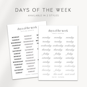 DAYS of THE WEEK - Monday to Friday Date Stickers for Journaling | Minimal & Functional Planner Stickers | Minimal Bullet Journal Sticker