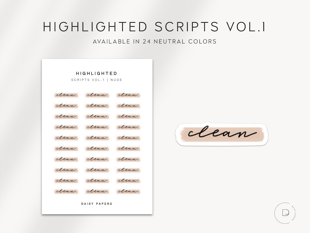 Clean Simple Sticker CLEAN Highlighted Scripts Vol. 1 Planner Stickers Minimal & Functional ...
