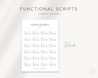 WORK - CURSIVE Headers | Planner Stickers  | Minimal & Functional Planner Stickers | Perfect for Minimal Planner or Bullet Journal