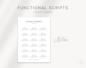 NOTES - CURSIVE Headers | Planner Stickers  | Minimal & Functional Planner Stickers | Perfect for Minimal Planner or Bullet Journal