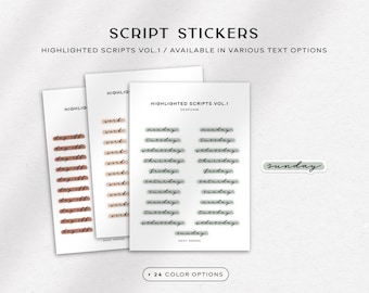 HIGHLIGHTED SCRIPTS Vol .1 | Minimal & Functional Script Planner Stickers for Everyday Planning | Available in 32 Text Options and 24 Colors