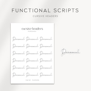 Pode incluir: Uma folha de cabeçalhos cursivos imprimíveis com a palavra "Pessoal" repetida várias vezes. Os cabeçalhos são projetados para uso pessoal e são da Daisy Papers.