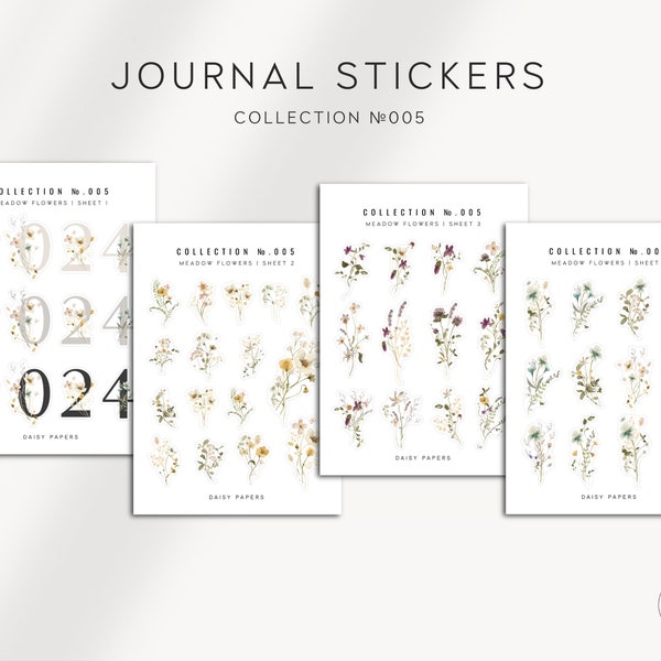 JOURNAL COLLECTION NO. 005 - Meadow Flowers | Minimal & Functional Planner Stickers | Neutral Color Stickers | Bullet Journalling Stickers