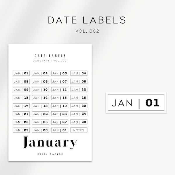 DATE LABELS - VOL. 002- Functional Date Labels | Minimal & Functional Planner Stickers | Minimal Planner Labels | Bullet Journal Stickers