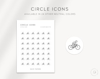 CYCLING - Circle Icons | Planner Stickers  | Minimal & Functional Planner Stickers | Minimal Icon Stickers | Neutral Color Stickers