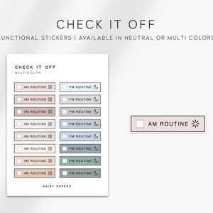 AM Routine / PM Routine - Check It Off | Planner Stickers | Functional and Minimal Planner Stickers | Check List Planner Stickers | Bujo