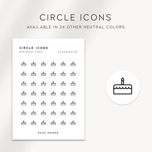 BIRTHDAY CAKE - Circle Icons | Planner Stickers  | Minimal & Functional Planner Stickers | Minimal Icon Stickers | Neutral Color Stickers