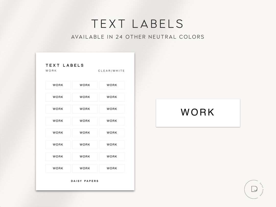 WORK - Text Labels | Planner Stickers | Minimal & Functional Planner ...