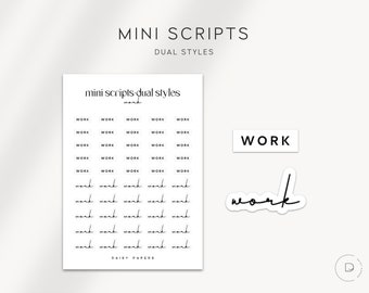 WORK - Dual Styles Mini Scripts | Transparent Mini Script Stickers | Minimal & Functional Planner Stickers for Everyday Planning