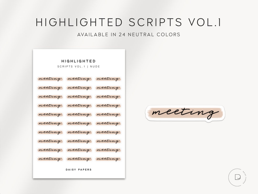 MEETING Highlighted Scripts Vol. 1 Planner Stickers Minimal ...
