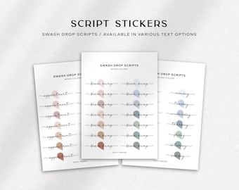 SWASH TROPFEN SCHRIFTEN | Bullet Journal Aufkleber | Minimalistische & funktionale Planer Aufkleber für die Alltagsplanung | Verfügbar in 24 Textoptionen