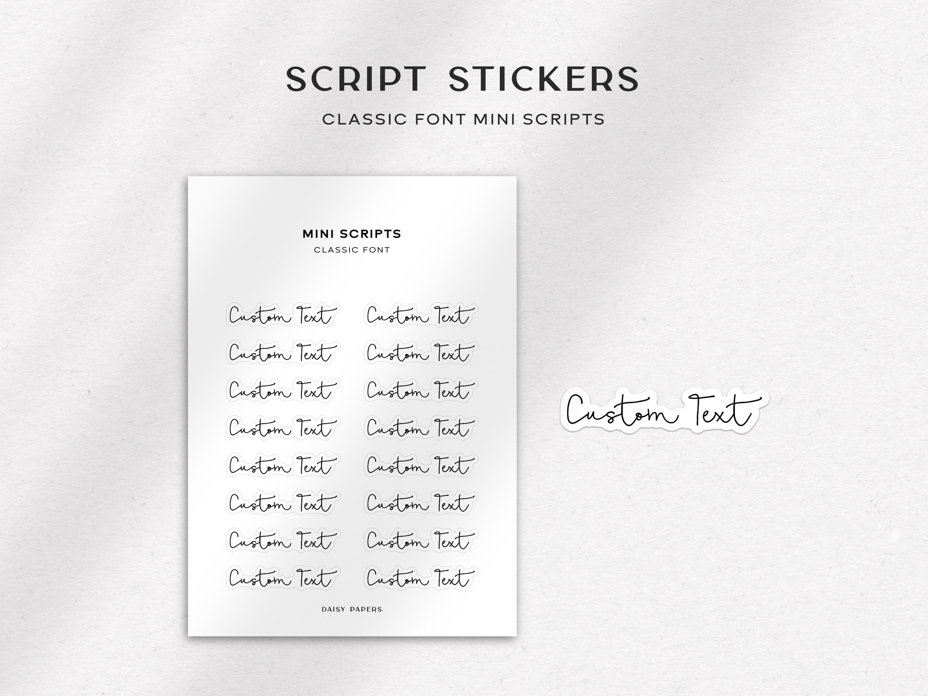 Script Mini Transparent Background CUSTOM TEXT - CLASSIC Font | Transparent Mini Script Stickers ...
