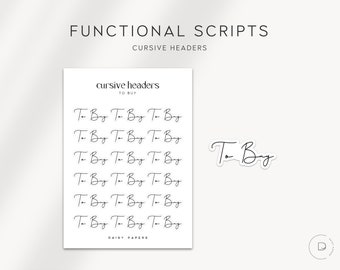 TO BUY - CURSIVE Headers | Planner Stickers  | Minimal & Functional Planner Stickers | Perfect for Minimal Planner or Bullet Journal