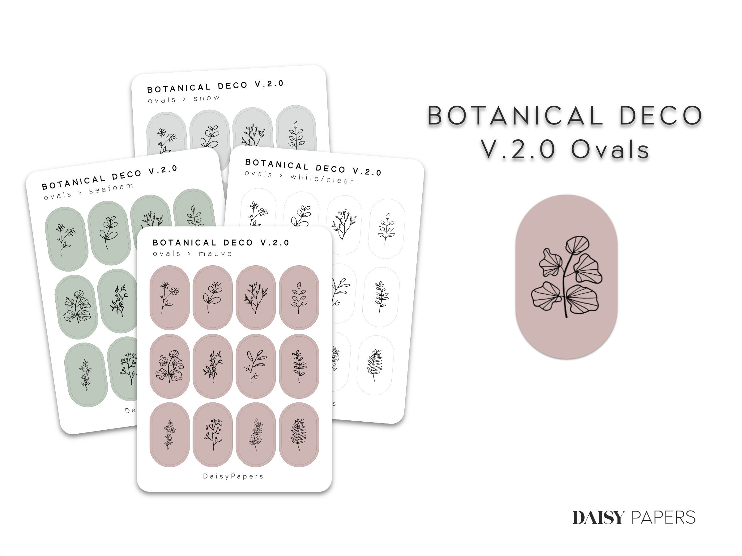 Botanical Deco V.2.0 - OVALS | Flower Planner Stickers | Minimal & Fu…