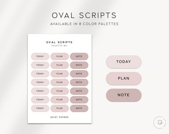 VANDAAG / PLAN / NOTA: driekleuren ovale letters | Plannerstickers | Minimale en functionele plannerstickers | Neutrale minimale scriptstickers