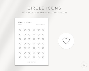 HEARTS - Circle Icons | Planner Stickers  | Minimal & Functional Planner Stickers | Minimal Icon Stickers | Neutral Color Stickers