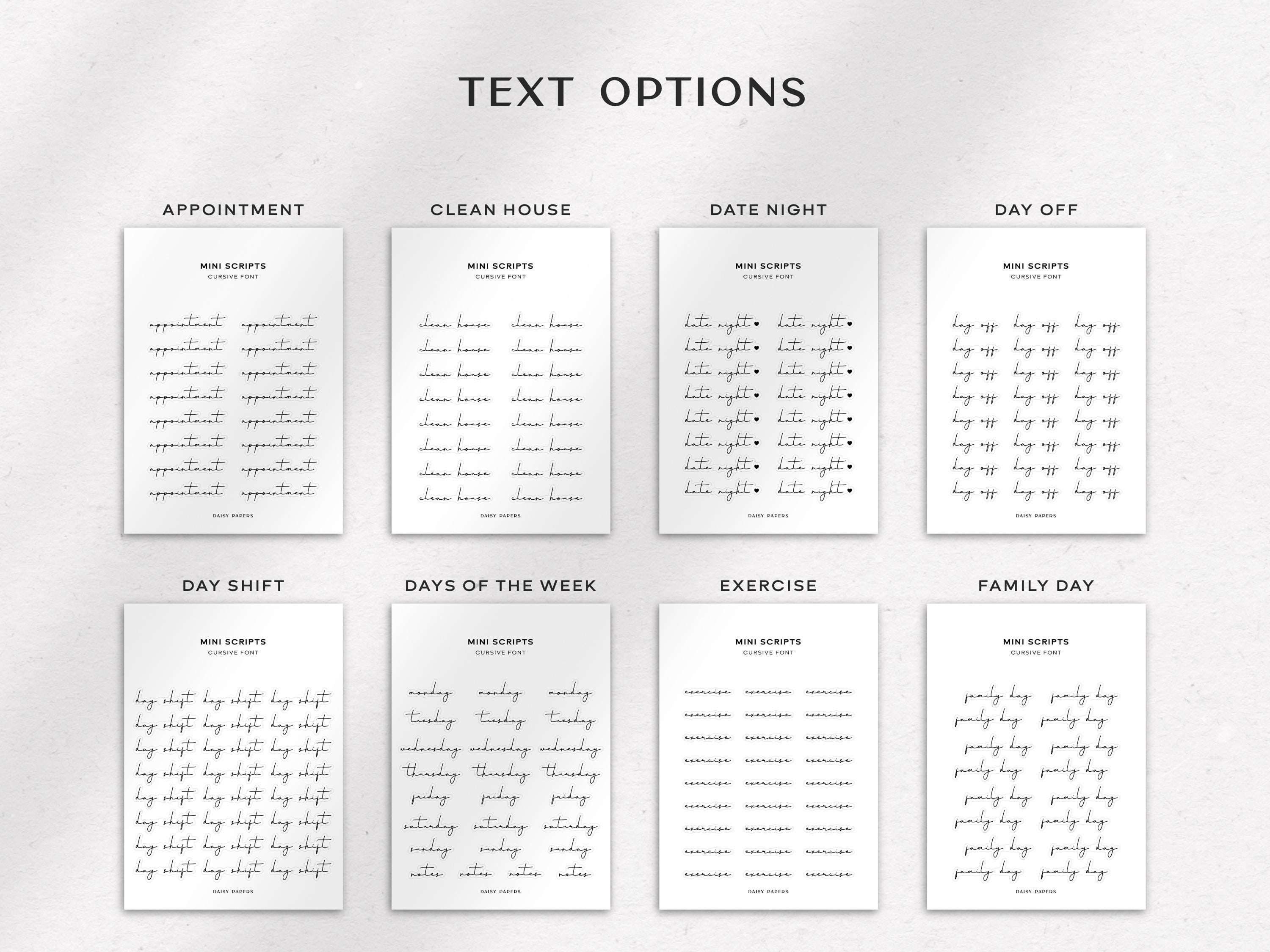 Script Mini Transparent Background CURSIVE FONT Transparent Mini Script Stickers | Minimal & Functional ...
