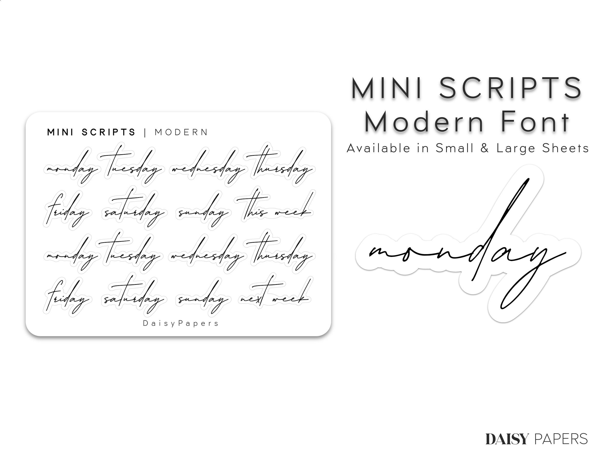DAYS OF WEEK Micro Mini Stickers Functional Planner Label Script V4.0 ...