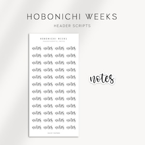 NOTES - Header Scripts - Hobonichi Weeks Stickers  | Functional and Minimal Planner Stickers designed for the Hobonichi Weeks
