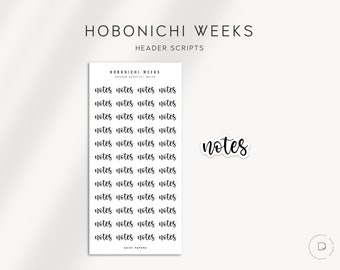 NOTES - Header Scripts - Hobonichi Weeks Stickers  | Functional and Minimal Planner Stickers designed for the Hobonichi Weeks