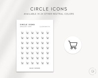 GROCERY CART - Circle Icons | Planner Stickers  | Minimal & Functional Planner Stickers | Minimal Icon Stickers | Neutral Color Stickers