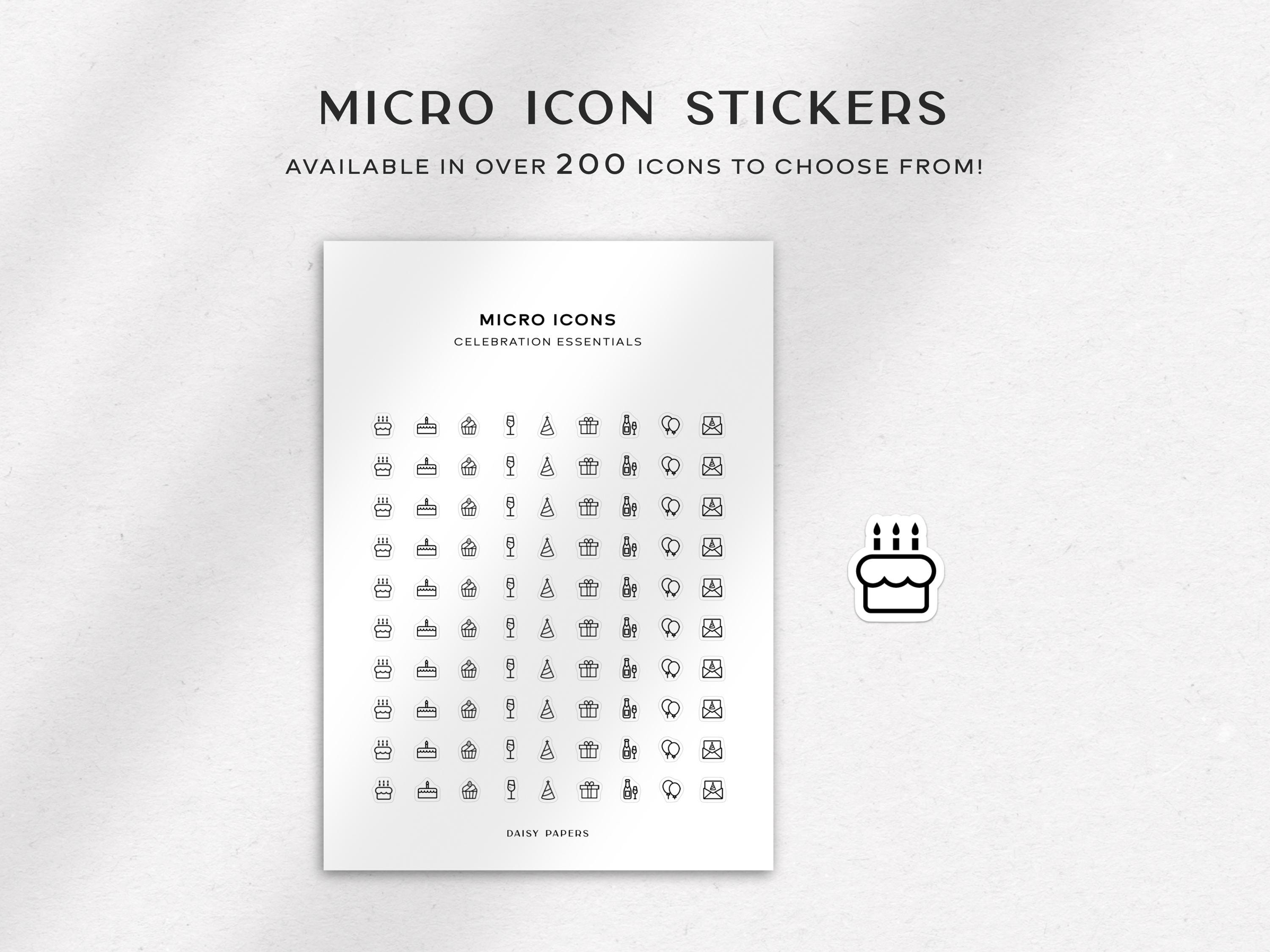 CELEBRATION ESSENTIALS - Micro Icon Stickers | Planner Stickers | Minimal & Functional Planner Sticker | Small Icon Sticker | Planner Icons