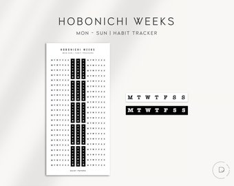 LUN - DOM / Seguimiento de hábitos - Pegatinas Hobonichi Weeks / Pegatinas funcionales para agendas / Pegatinas minimalistas para agendas diseñadas para Hobonichi Weeks