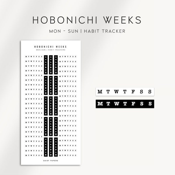 MON - SUN | Habit Trackers - Hobonichi Weeks Stickers  | Functional Planner Stickers | Minimal Planner Stickers designed for the Hobo Weeks