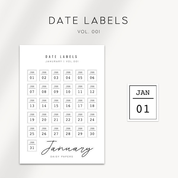 DATE LABELS - VOL. 001 - Functional Labels | Minimal & Functional Planner Stickers | Minimal Planner Labels | Bullet Journal Stickers