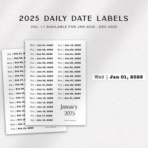 2025 tägliche Datumsetiketten - Januar bis Dezember Datumsetiketten - Planer Aufkleber | Minimale & Funktionale Planer Aufkleber | Journaling Aufkleber