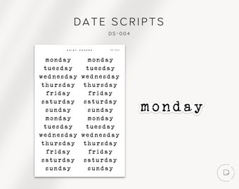 LETRAS PARA FECHAS (DS-004) - De lunes a domingo, con fuente de máquina de escribir - Pegatinas para agendas / Pegatinas minimalistas y funcionales / Pegatinas para bullet journal