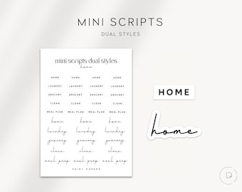 HOME - Dual Styles Mini Scripts | Transparent Mini Script Stickers | Minimal & Functional Planner Stickers for Everyday Planning