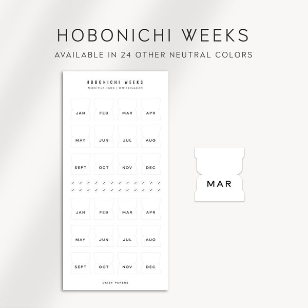 MONTHLY TABS - Hobonichi Weeks Stickers  | Functional Planner Stickers | Minimal Planner Stickers designed for the Hobo Weeks