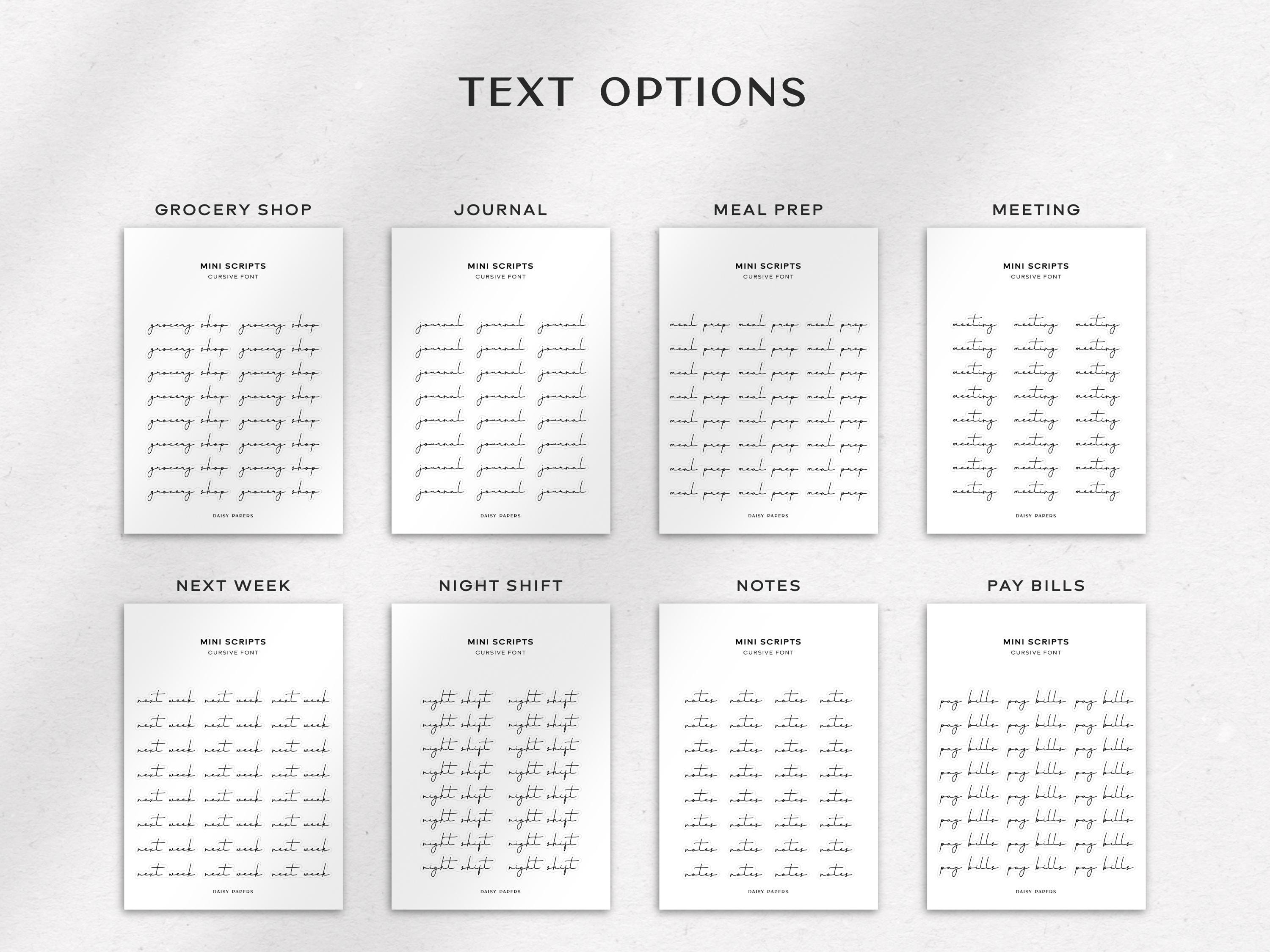 CURSIVE FONT Transparent Mini Script Stickers | Minimal & Functional ...