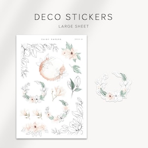 DECO-A | Large Sheet Deco Stickers | Decorative Floral Planner Stickers | Minimal & Functional Stickers | Floral Bullet Journal Stickers