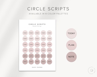 Hoy / Plan / Nota - Circle Scripts / Pegatinas para planificador / Pegatinas minimalistas y funcionales / Pegatinas minimalistas con escritura / Colores neutros