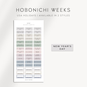 USA Holiday Labels - Hobonichi Weeks Stickers  | Functional Planner Stickers | Minimal Planner Stickers designed for the Hobo Weeks