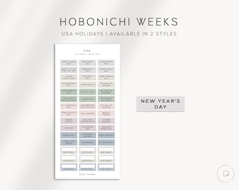 USA Holiday Labels - Hobonichi Weeks Stickers  | Functional Planner Stickers | Minimal Planner Stickers designed for the Hobo Weeks