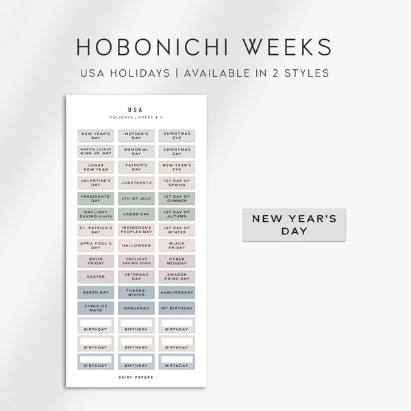 USA Holiday Labels - Hobonichi Weeks Stickers  | Functional Planner Stickers | Minimal Planner Stickers designed for the Hobo Weeks