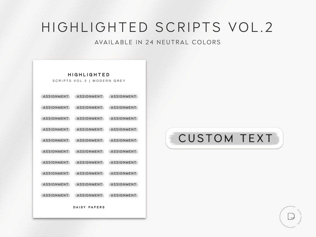 CUSTOM TEXT Highlighted Scripts Vol. 2 Planner Stickers Minimal ...