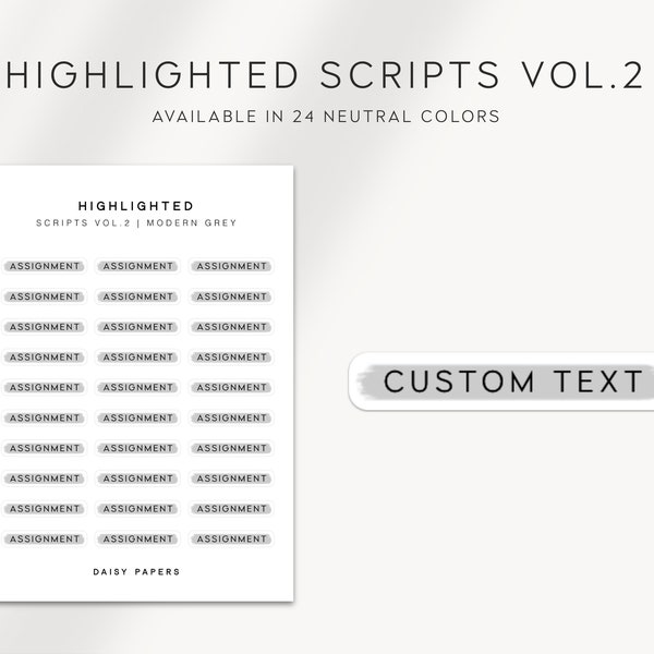 CUSTOM TEXT - Highlighted Scripts Vol. 2 | Planner Stickers | Minimal & Functional Planner Stickers | Custom Minimal Script Stickers